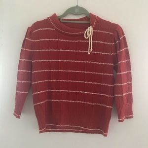 Vintage Preppy Crochet Striped Bow Sweater Top